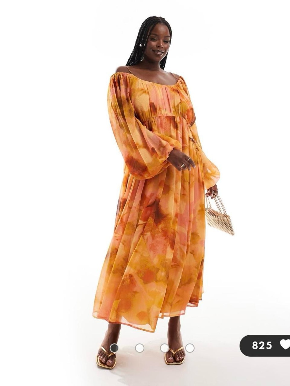 ASOS Curve Orange Watercolor Off-Shoulder Maxi Dress